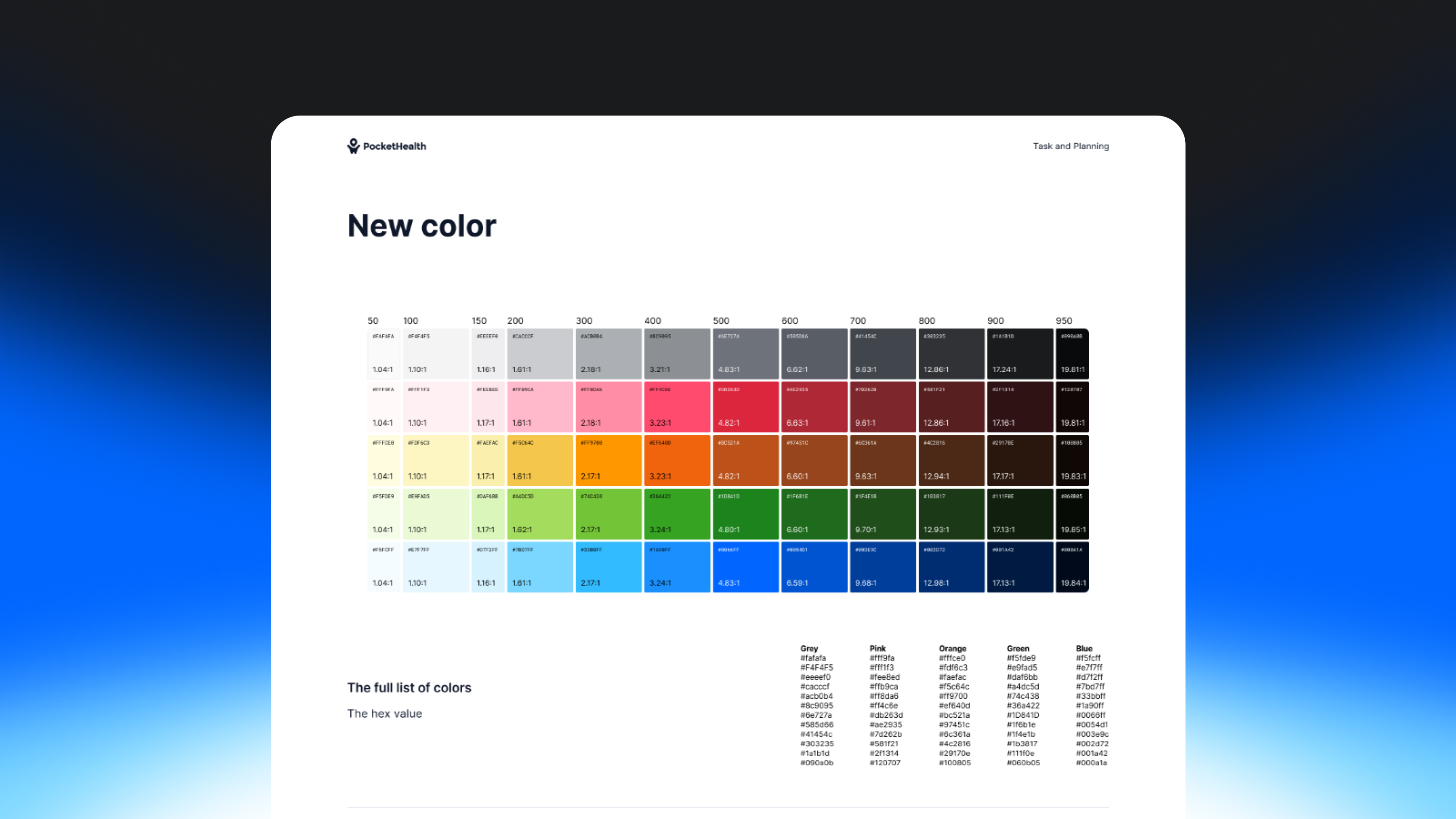 A document showing the color palette with the new colors