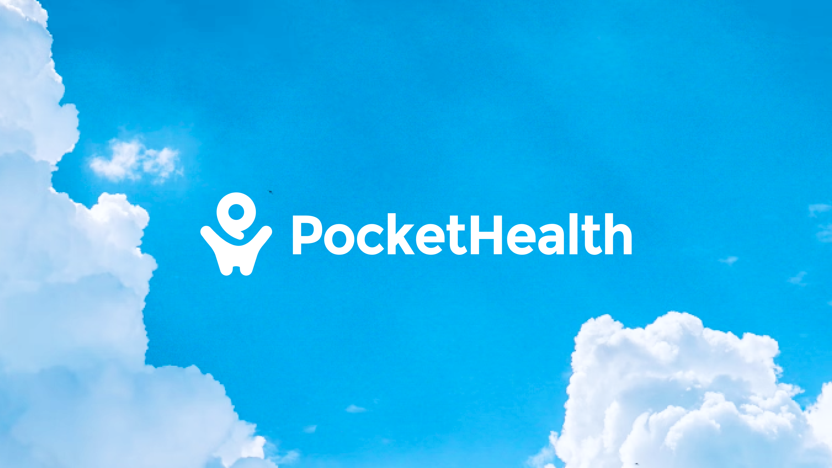 PocketHealth logo on blue sky background